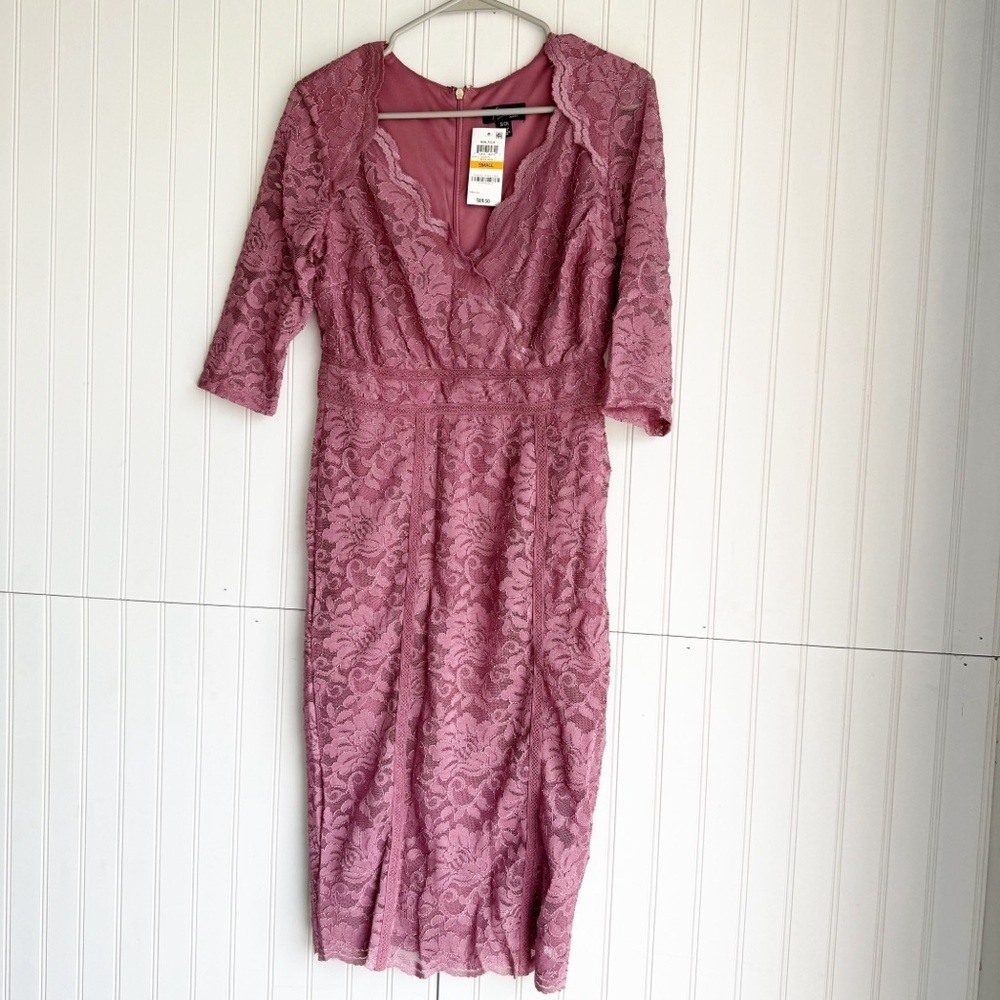 Thalia Sodi Size S Mauve Pink 3/4 Sleeves Lace Sheath Dress New!! - Picture 3 of 7